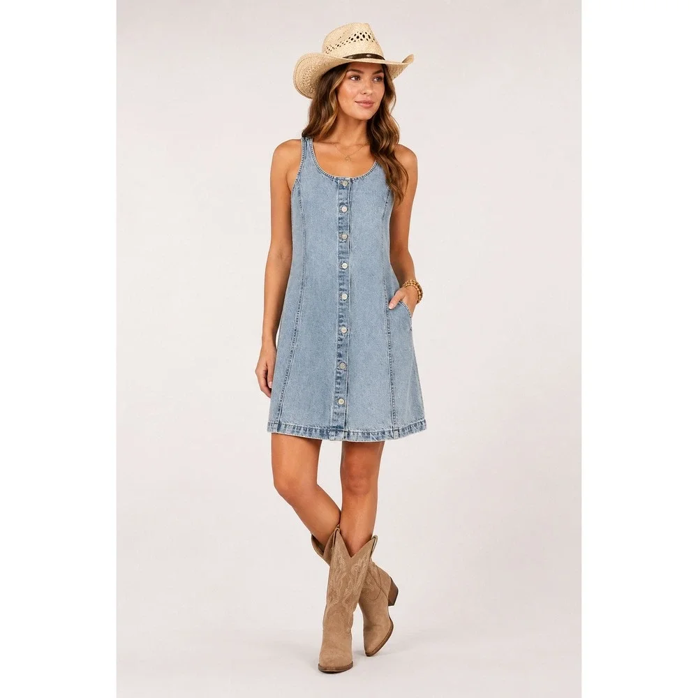Levi's Two Horse Brand Denim Dress Womens L Button Front Western Mini Blue
